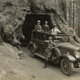 George Eastman and companions riding through Wawona Tree in Yosemite National Park, Pacific Coast Trip, 1930.